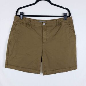 Garnet Hill Chino Shorts Womens 14 Olive Green Khakis Casual Organic Cotton